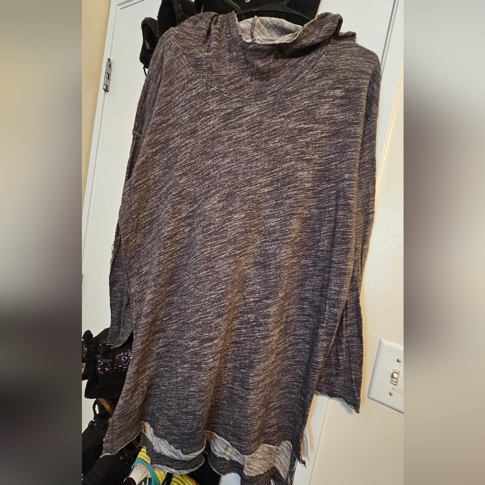 Free People Beach Cozy Heathered Gray Hooded Sweater - OSFM